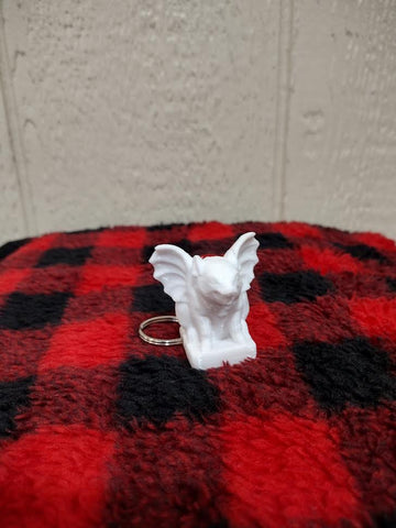 The Pink Pigs Keychains White 3D printed Flying pig with Gargoyle wings Keychains xxs